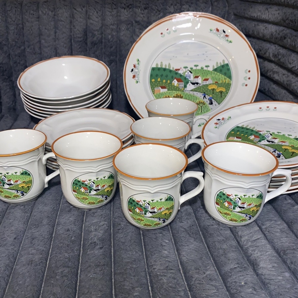 Vintage 1986 Newcor Japan Stoneware Country Village Dining Set (6) cottage core